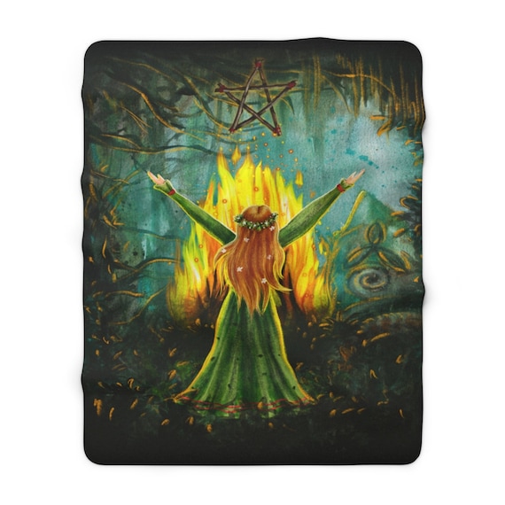Witchy Blanket / Beltane Pentacle Faux Sherpa Throw / Two Sizes