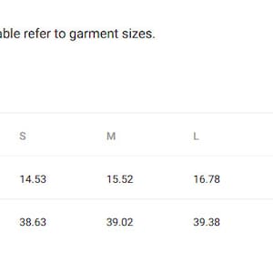 May include: Size chart showing waist width and outseam length measurements in inches for sizes XS to 2XL.