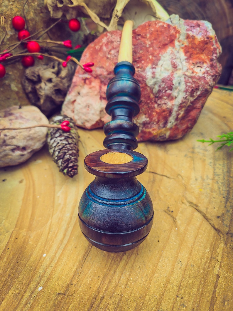 Handmade Wooden Tobacco Pipe for Smoking / Blue Tone Wood Churchwarden Pipe / Smoke Gift