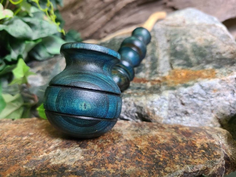 Handmade Wooden Tobacco Pipe for Smoking / Blue Tone Wood Churchwarden Pipe / Smoke Gift
