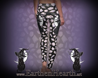 Witchy Cat & Crystal Yoga Pants / Wiccan Pagan Witchcraft Leggings / Witchy Clothing / Pagan Clothing