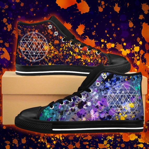 Sacred Geometry Shoes / High Top Sneakers / Asymmetrical Paint Splatter ...