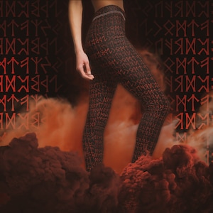 Valkyrie Viking Women&#39;s Casual Leggings / Shieldmaiden Freya Runes / Futhark Yoga Pants