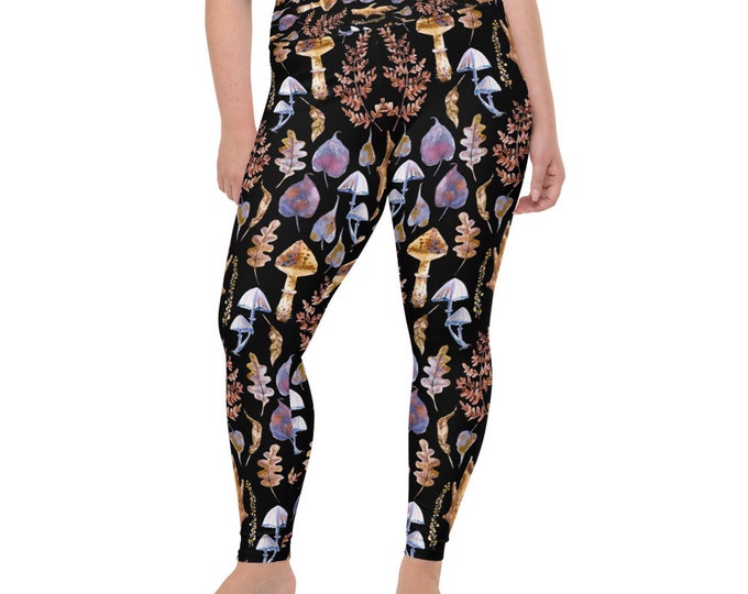 Witchy Nature and Mushrooms Plus Size Leggings / Witchy Women / Pagan Hecate