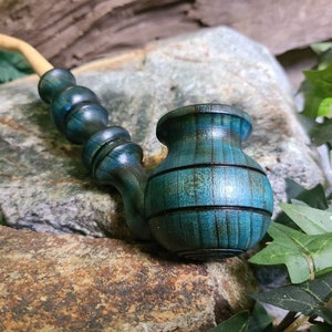 Handmade Wooden Tobacco Pipe for Smoking / Blue Tone Wood Churchwarden Pipe / Smoke Gift