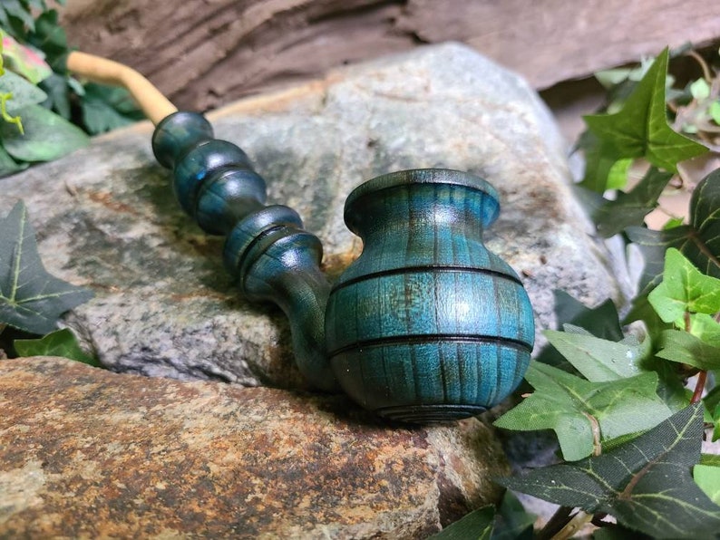 Handmade Wooden Tobacco Pipe for Smoking / Blue Tone Wood Churchwarden Pipe / Smoke Gift