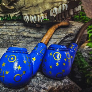 Alchemy Wizard Tobacco Pipe for Smoking / Wooden Sherlock / Hand Painted Alchemical Magick image 8