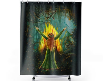 Beltane Fires Pentacle Shower Curtain / Pagan Decor / Festival