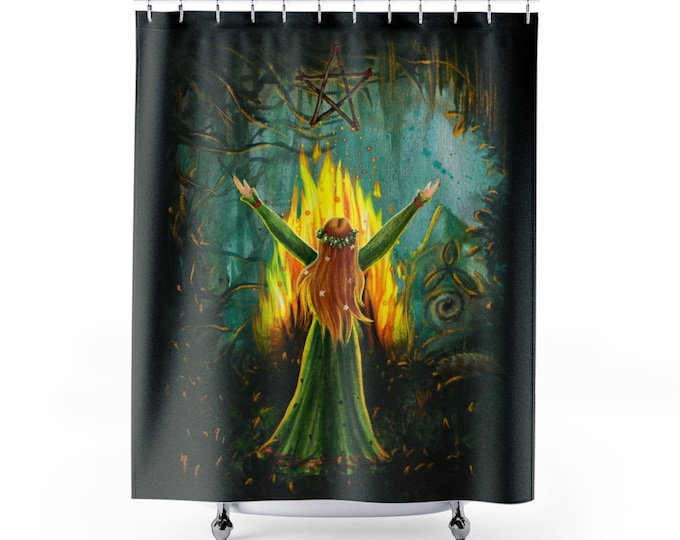 Beltane Fires Pentacle Shower Curtain / Pagan Decor / Festival