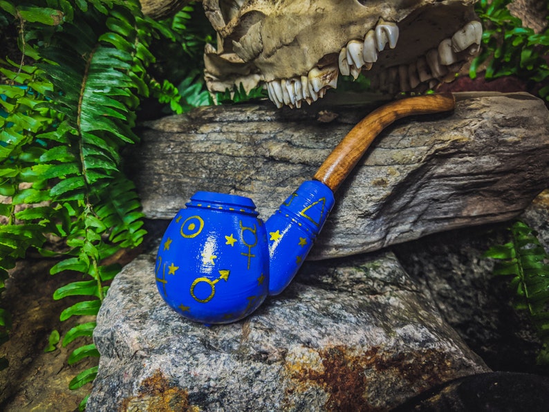 Alchemy Wizard Tobacco Pipe for Smoking / Wooden Sherlock / Hand Painted Alchemical Magick image 7