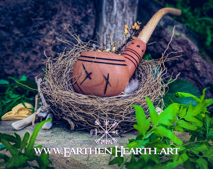 Viking Rune Tobacco Pipe for Smoking / Feminine Energy Transformation / Handmade Wooden  / Heathen Asatru Druid Shaman / Ceremonial Ritual