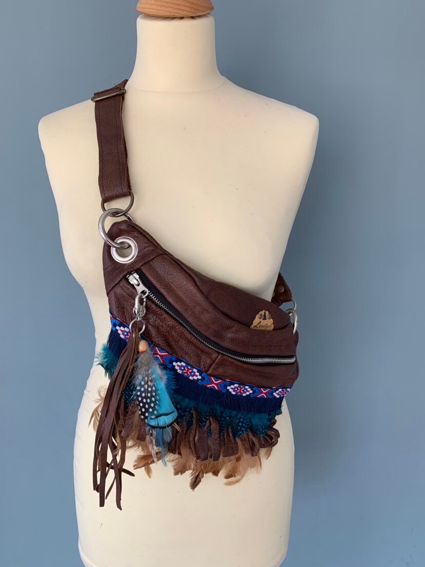Boho Fanny pack of brown leather with and