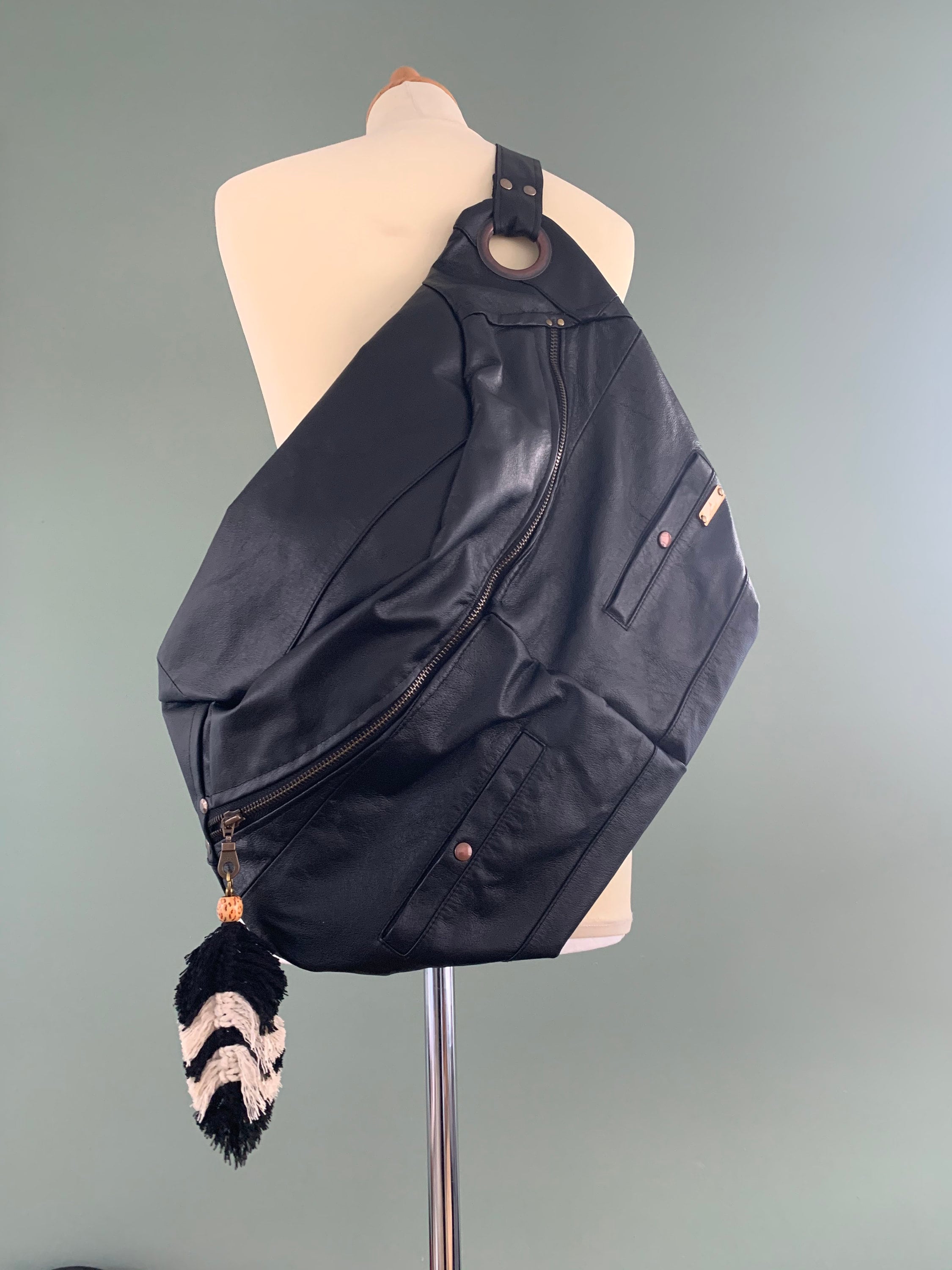 Fanny Pack XXL oversize bumbag messengerbag large hobo bag black leather