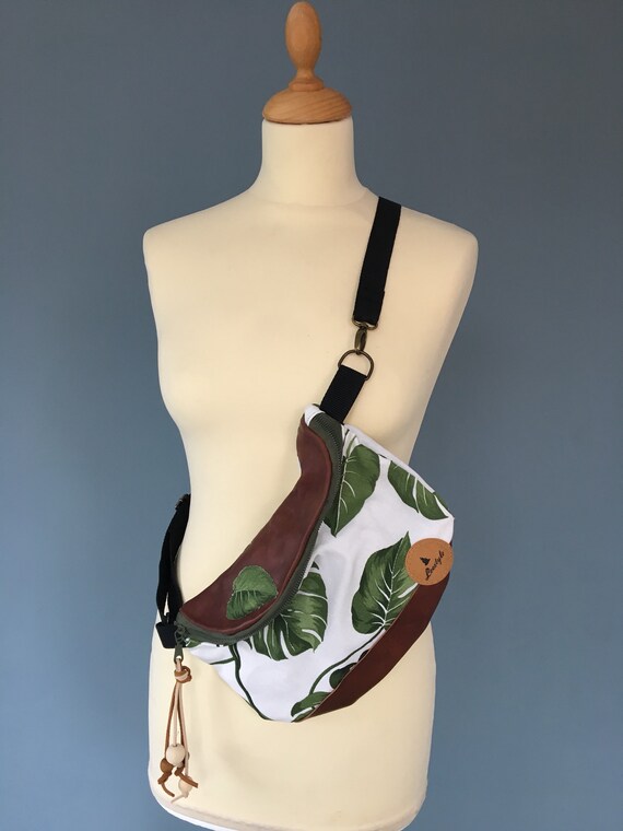 Fanny Pack Beltbag Hip Pouch Bag Leather And Sheet Print Etsy