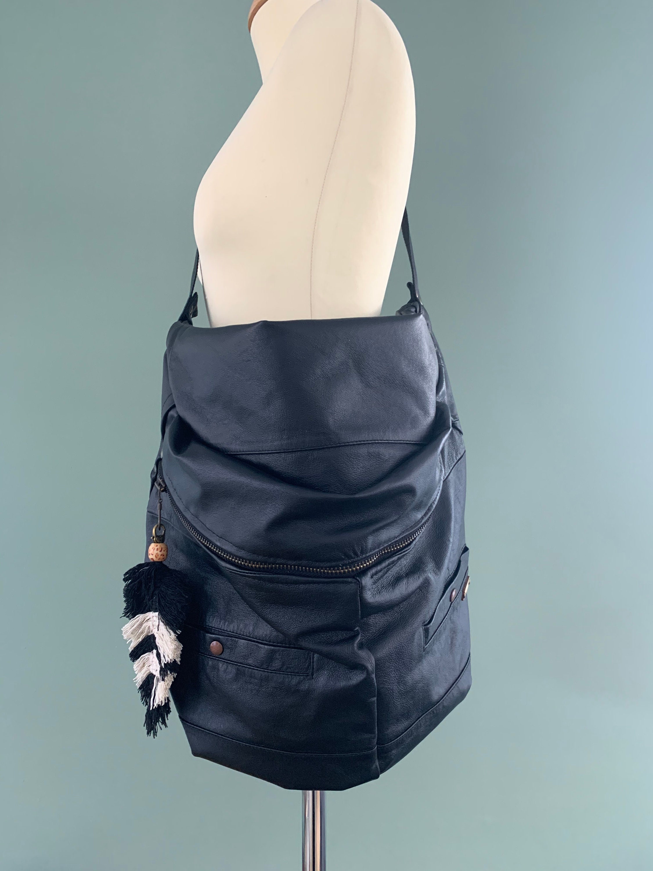 Fanny Pack XXL oversize bumbag messengerbag large hobo bag black leather