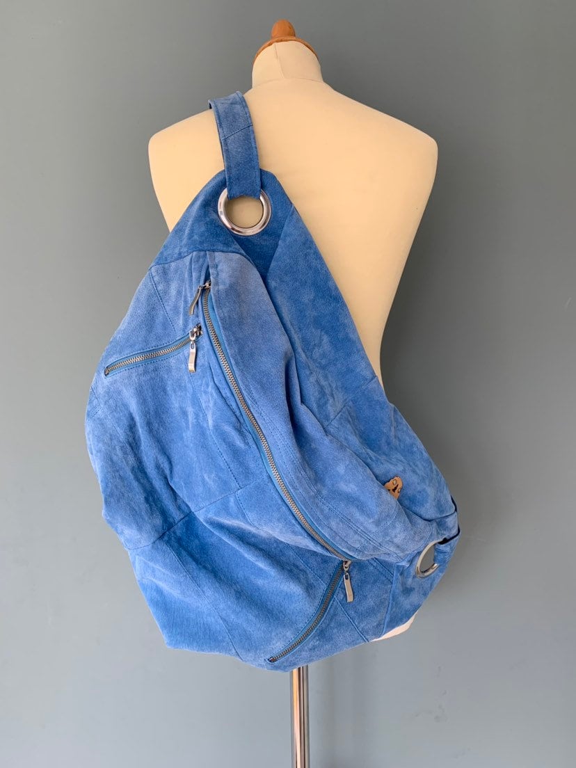 Fanny Pack XXL oversized bumbag hobo bag blue Leather
