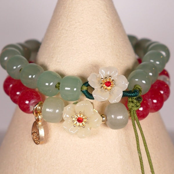 Bracelet Feng Shui Mahjong OATIPHO - Corde Tressée Extensible Avec Pièces De Mahjong, Couleur Beige, Symbole De Chance