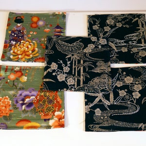 Cup underside and table path - sashiko embroidery - green kimono