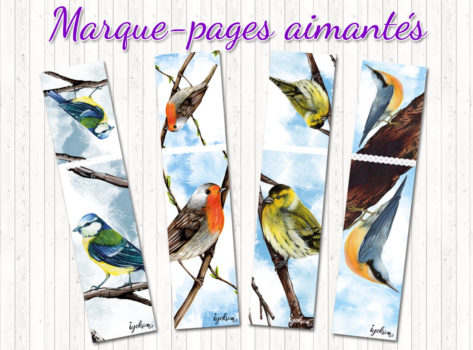 Marque-page magnétique oiseaux du jardin 4 motifs | Etsy