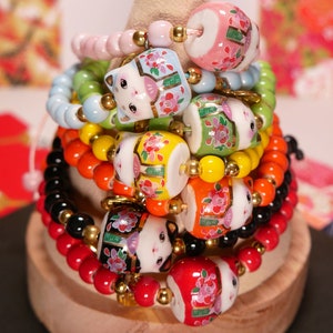 Bracelet porte bonheur japonais Chat Maneki Neko Noir