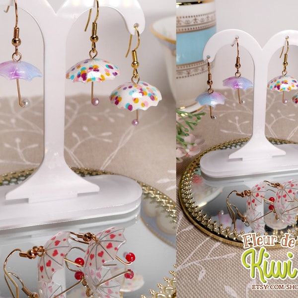 Boucles d'oreilles petit parapluie, bijoux mignon, fait main, petite fille anniversaire, cadeau fête des mères, printemps, cadeau de pâques