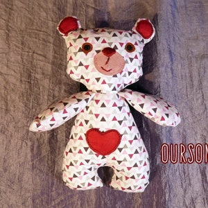 Sweet teddy bear in Valentine's Day fabric image 4