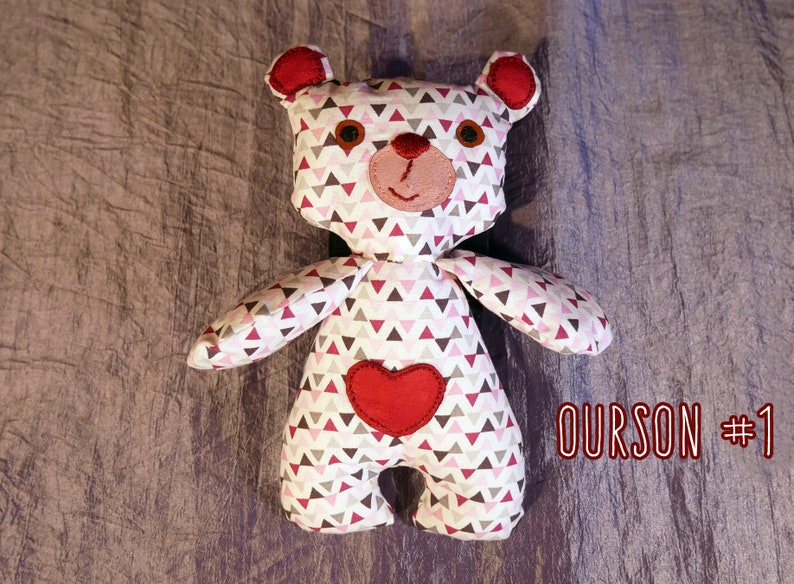 Sweet teddy bear in Valentine's Day fabric image 4