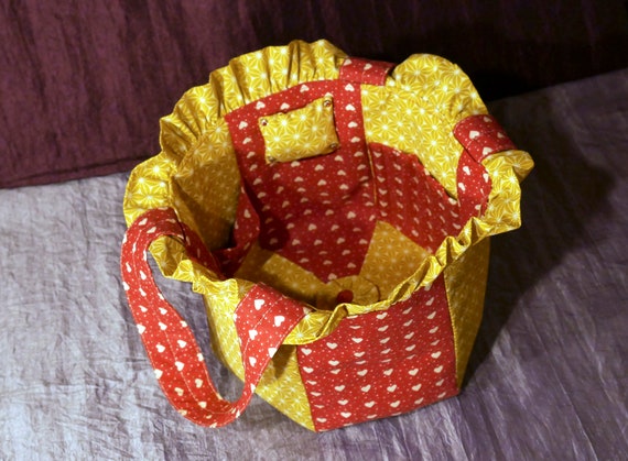 red and green sewing basket bag yellow Knitting book