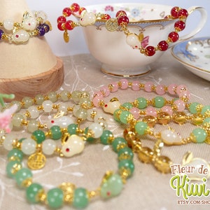 Rabbit elastic bead bracelet, lucky jewelry, year of the rabbit 2023 bracelet, lucky charm, Chinese new year, year of the hare 2023