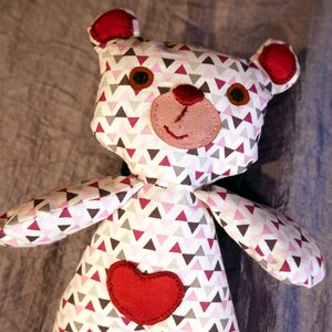 Sweet teddy bear in Valentine's Day fabric image 3