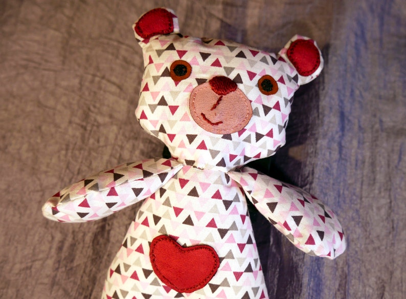 Sweet teddy bear in Valentine's Day fabric image 3