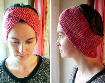 Wool headband, winter sport, earmuffs, pink wool headband, winter fashion accessory 2023 2024, Christmas gift, Adult women's size,