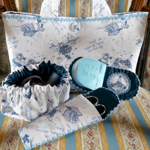 Lote, set de bolsa de tejer, bolsa para carretes, estuche para tijeras de coser y aguja, cuaderno de agujas azul, regalo infantil con tema de playa