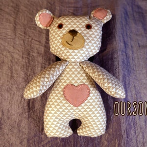 Sweet teddy bear in Valentine's Day fabric image 5