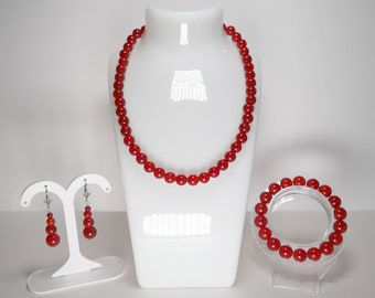 Adornment, necklace, bracelet, earrings, natural semi-precious carnelian stone jewelry, 4 mm, 8 mm, 10 mm