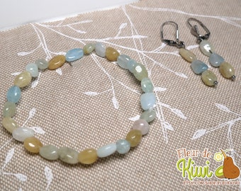 Mother's Day, Jewelry set, Bracelet, earrings, natural semi-precious stone multi-colored morganite, gift idea for women