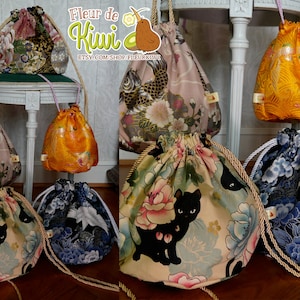 Pochon, sac en tissu japonais, chat, grue, carpe koï, cadeau fête des mères, sac printemps, fait main, idée cadeau femme, anniversaire
