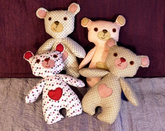 Sweet teddy bear in Valentine's Day fabric