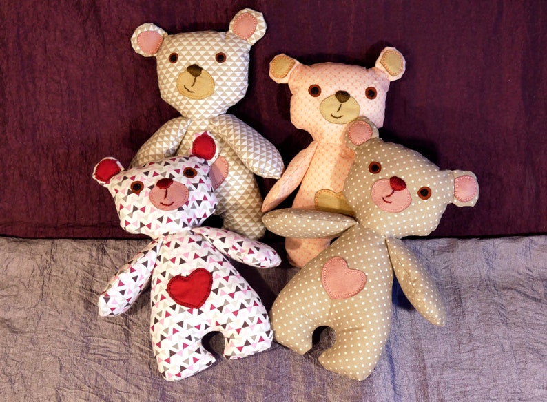 Sweet teddy bear in Valentine's Day fabric image 1