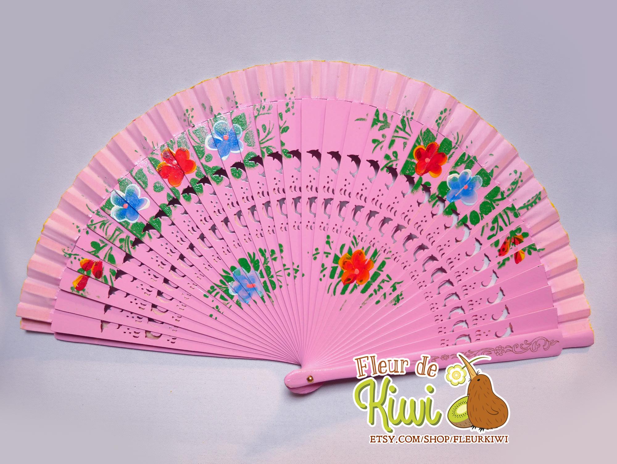 花柄デザイン 木製扇子 木製扇子、手描き、ギフトアイデア、エレガント、花柄、軽量扇子、夏