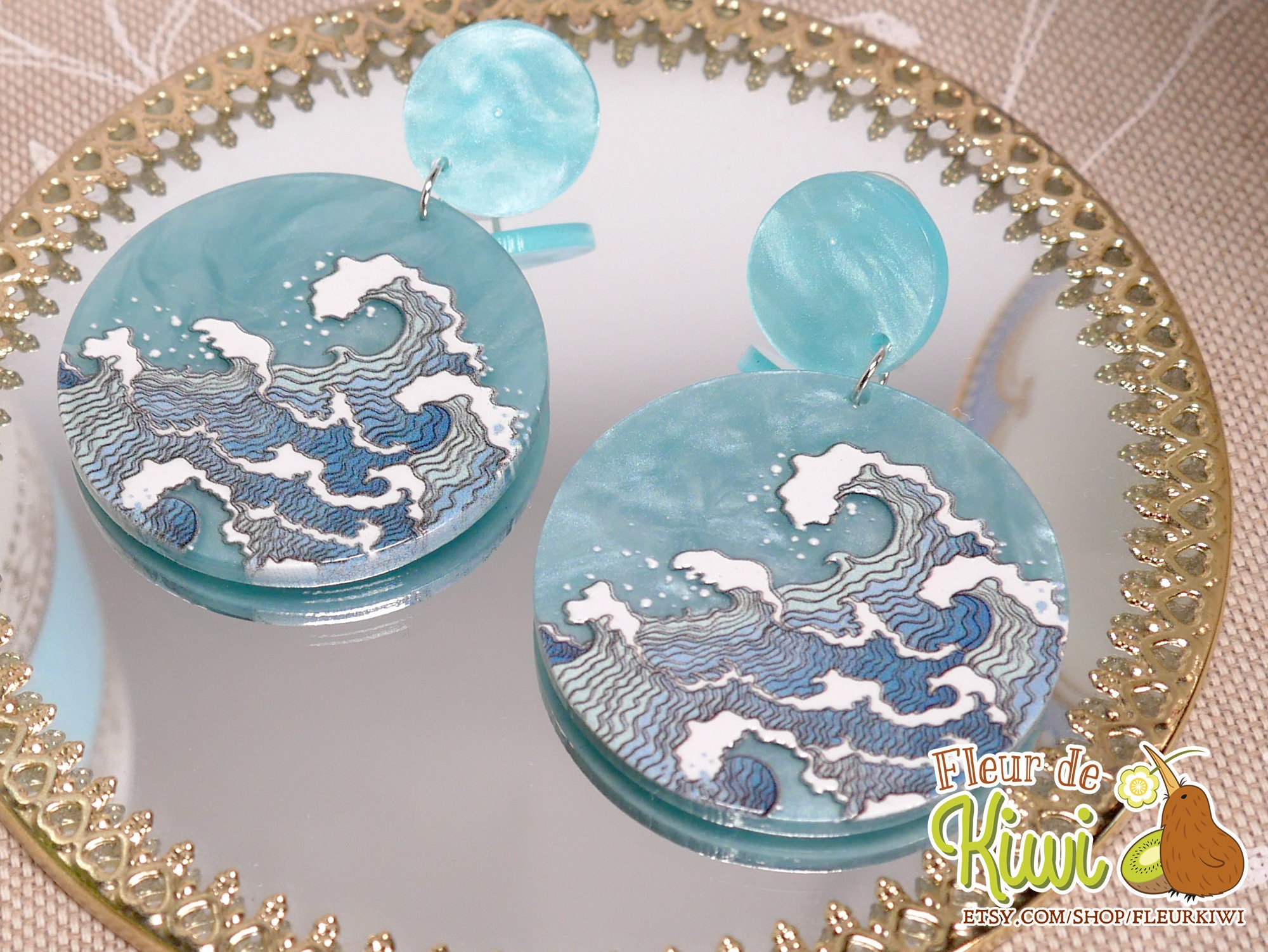 Boucles D'oreilles Vague Hokusai, Cadeau Fête Des Mères, Estampe Japonaise, Art Japonais, Idée Cadeau Fan Du Japon, - France