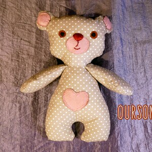 Sweet teddy bear in Valentine's Day fabric image 6