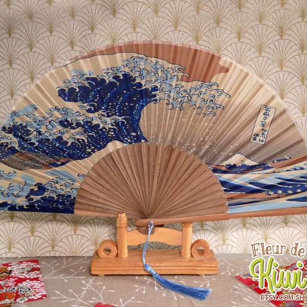 Éventail pliable vague Hokusai, éventail japonais, décoration style Japonais, accessoire canicule, été, cadeau anniversaire, mariage, fête