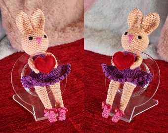 Cute bunny, crochet plush bunny, doll, Easter bunny, Mother's Day, year of the bunny, woman gift, lover, red heart,