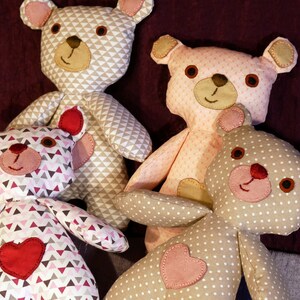 Sweet teddy bear in Valentine's Day fabric image 2