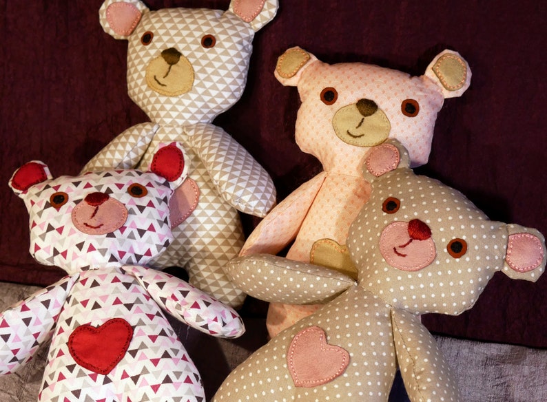 Sweet teddy bear in Valentine's Day fabric image 2