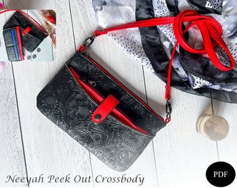 Neeyah Peek Out Crossbody pattern, zipper wallet, PDF sewing pattern, handbag tutorial, diy purse, handmade bag pattern, sewing tutorial,SVG