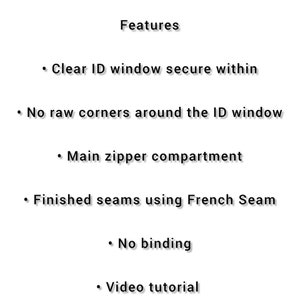 Puede incluir: Caracter&iacute;sticas de un portapasaporte: ventana de identificaci&oacute;n transparente, sin esquinas sin terminar, compartimento principal con cremallera, costuras acabadas con costura francesa, sin ribete y tutorial en v&iacute;deo.