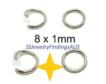 135/125+ Pieces 8mm Stainless Steel Jump Rings Open or Closed Selection Hypoallergenic Tarnish Resistant