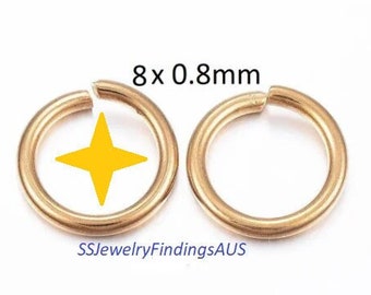 50 Pieces Stainless Steel Jump Rings Gold Plated 8mm Hypoallergenic Tarnish Resistant